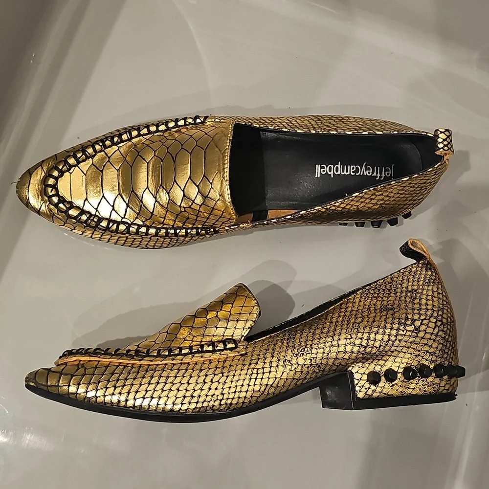 Jeffrey Campbell Metallic Gold Leather Loafers